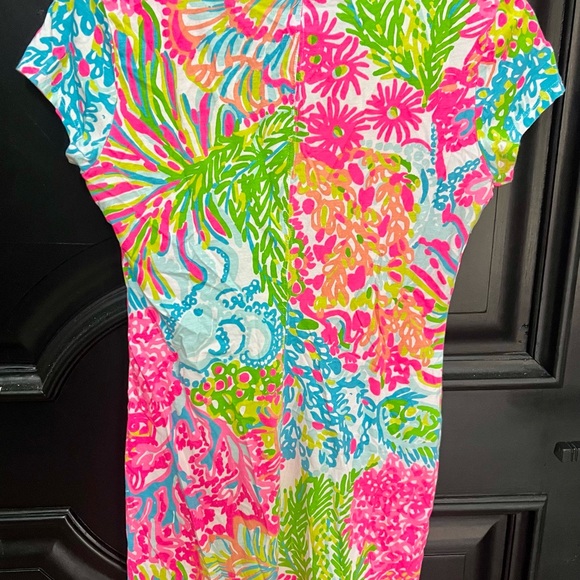 Lilly Pulitzer More Lovers Brewster Dress Cotton Short Sleeve Embroidered V Sm - Picture 4 of 5